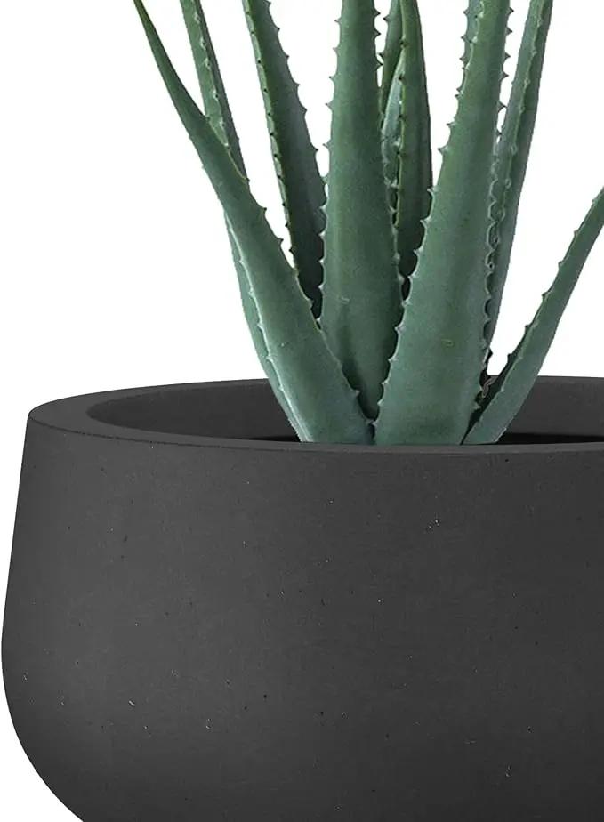 Kante 15.7" Dia Round Concrete Planter, Outdoor Indoor Garden Plant Pots with Drainage Hole and Rubber Plug, Modern Curvaceous Design, Black by GreenHaven Gardens