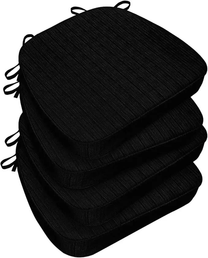 Chair Cushions for Dining Chairs, Indoor Chair Cushions with Ties，Waterproof Chair Pads Set of 4, Black, 17x16x2.5 Inch by GreenHaven Gardens