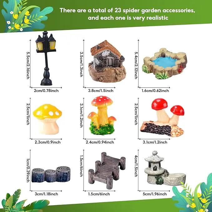 23 Pcs Fairy Garden Miniatures Jumping Spider Enclosure Accessories, Mini Bridge Fence Pond Street Lamps Mushroom Lawn Figurines Garden Decorations for Jumping Spider Habitat by GreenHaven Gardens