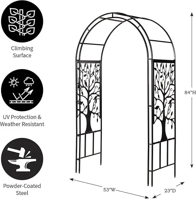 Evergreen Plow & Hearth Tree of Life Garden Arbor - 7 Feet Tall | Slim Metal Arch with Iron Trellis for Climbing Plants | Elegant Wedding Arbor | Outdoor Patio & Garden Decor by GreenHaven Gardens