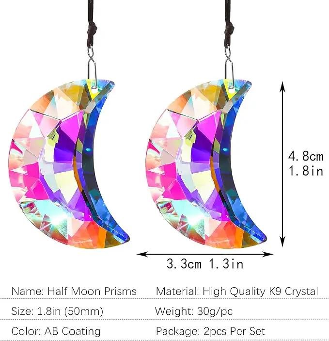 HDCRYSTALGIFTS 2pcs 50mm Crystal Prisms Sun Catchers,Half Moon Drop Hanging Suncatchers for Windows, Rainbow Maker Crystals Decoration by GreenHaven Gardens