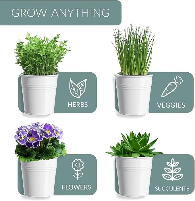 Barnyard Designs Indoor Herb Garden Planter Set with Tray, Metal Windowsill Plant Pots with Drainage for Outdoor or Indoor Plants, Set/3 (White) by GreenHaven Gardens