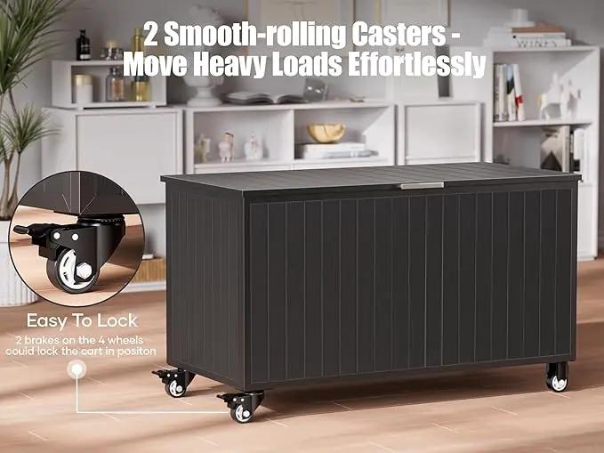 Outdoor Storage Box with Wheels 135 Gallon, Mobile Waterproof Aluminum Deck Box, UV Resistant Patio Storage Box with Lid for Patio Furniture, Garden Tools (Black) by GreenHaven Gardens