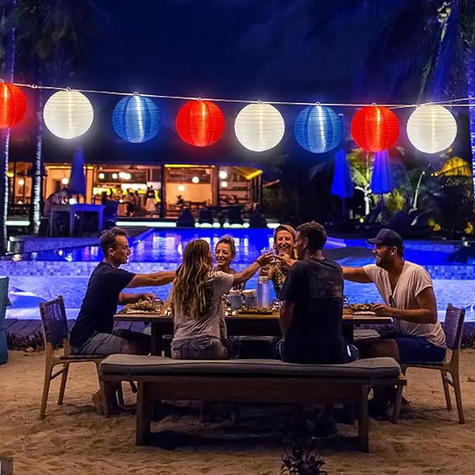 25FT Red White Blue Lantern String Lights Plug in, Large Lantern 4th of July Decor Lights with 10 G40 LED Bulbs, Chinese Hanging Outdoor Patio Lanterns for Independence Day Memorial Patriotic Party by GreenHaven Gardens