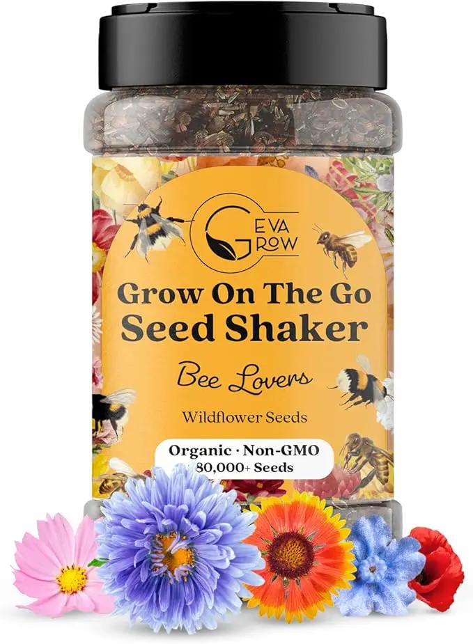 Mini Wildflower Seed Shaker - Save The Bees Seed Mix, by GevaGrow | 80,000+ Seeds | Pollinator & Bee Attracting Flower Seeds Bulk for Planting in Pots & Outdoor Gardens | 2 Ounce by GreenHaven Gardens