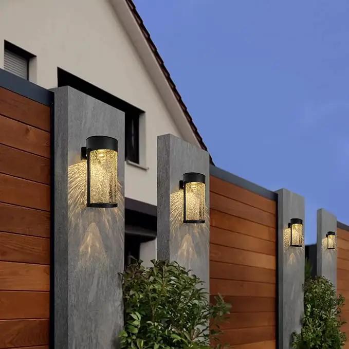 2PK Solar Outdoor Wall Lights with Crackle Glass Shade, Porch Fence Exterior Light Fixture Solar Powered Wall Scones by GreenHaven Gardens