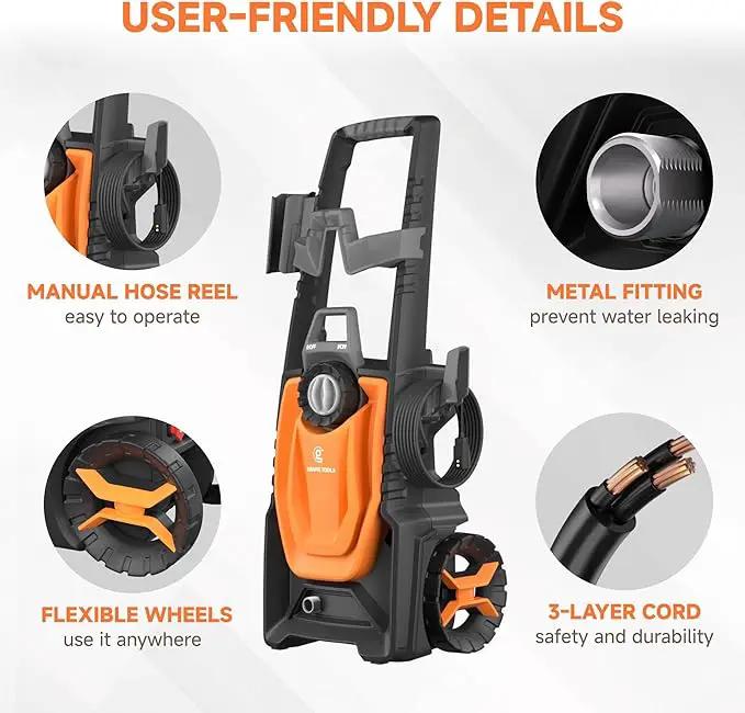 Giraffe Tools Electric Pressure Washer, 2400 PSI 2.3 GPM with 4 Quick-Connect Nozzles, 20FT Hose & Foam Cannon, Powerful Washer for Cars/Road/Driveways/Fences by GreenHaven Gardens