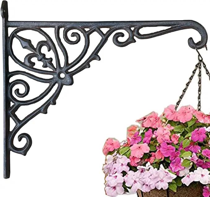 KiaoTime Cast Iron Hanging Hook Bracket Wall Hanger 12" Deep Outdoor Indoor Wall Hanging Bracket Hooks for Pots Basket Bird Feeder Wind Chime Lanterms Hanger Hardware Bracket by GreenHaven Gardens