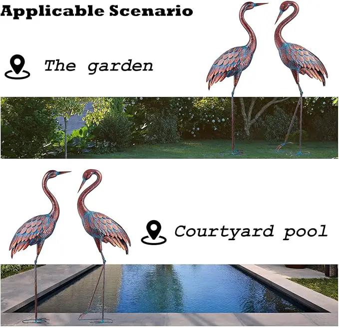 Kircust Garden Crane Statues Patina Heron Decoy, Standing Metal Crane Sculptures Bird Yard Art for Outdoor Decor, 47-48 Inch, Set of 2 by GreenHaven Gardens