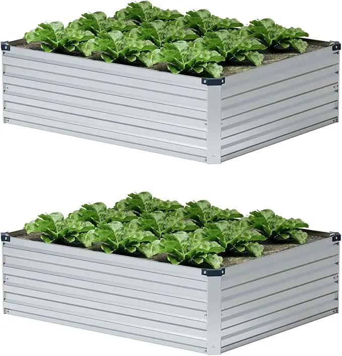 2 Pcs 4×3×1FT Galvanized Raised Garden Bed，Metal Planting Box for Outdoor Vegetable, Herb,Planter Gardening (Silver) by GreenHaven Gardens