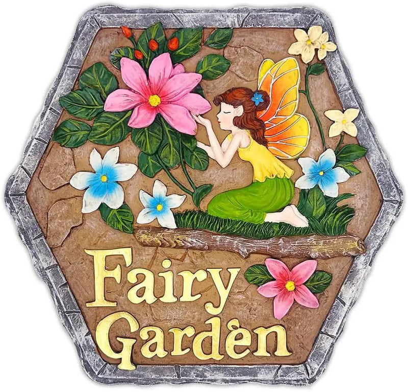 Elegant Resin Stepping Stone, Outdoor Garden Pathway Decoration (Fairy Kisses and Flowers Garden Stepping Stone, 9.5" Outdoor Decoration Statue) by GreenHaven Gardens