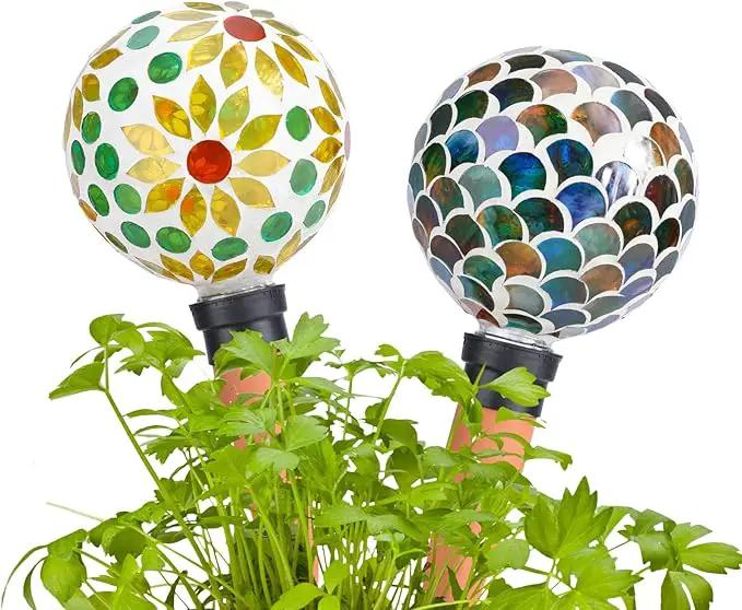 Plant Watering Globes Mosaic Self Watering Spikes 2 Pack for Indoor Outdoor Plants Automatic Plant Waterer Plant Watering Devices for Vacations Pot by GreenHaven Gardens