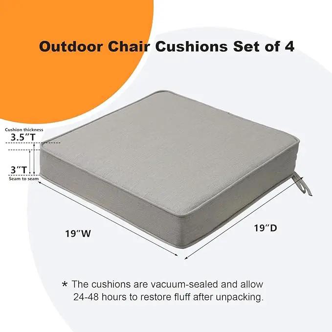 Sunbrella Square Corner Seat Cushions, 19" x 19" x 3", Set of 4, Indoor Outdoor Water Repellent Universal Chair Pads with Ties for Patio Furniture, Garden Dining Chairs, Specrtum Pebble by GreenHaven Gardens