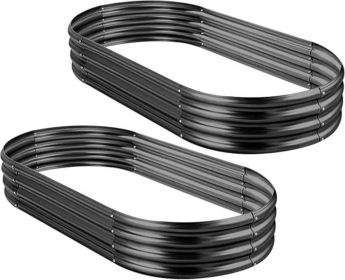 Land Guard 2Pcs Galvanized Raised Garden Bed Kit, 10×4×1ft Galvanized Planter Raised Garden Boxes Outdoor, Oval Large Metal Raised Garden Beds for Vegetables (Dark Grey) by GreenHaven Gardens