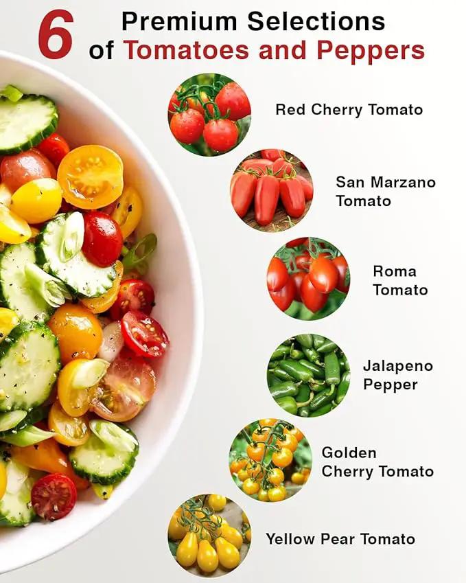 Tomato Seed Pod Kit for AeroGarden, idoo, Ahopegarden, MUFGA with Red Cherry/Golden Harvest Cherry Tomato, Roma/San Marzano/Yellow Pear Tomato - Compatible with All Hydroponics (12-Pod) by GreenHaven Gardens