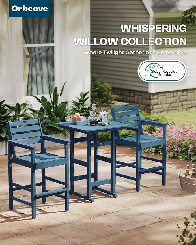 Tall Adirondack Chairs Set of 4, HDPE Wood Balcony Adirondack Chairs Set with Heart Cutout Design, Weather-Resistant Bar Height Furniture for Deck, Porch, Pool (Navy Blue) by GreenHaven Gardens
