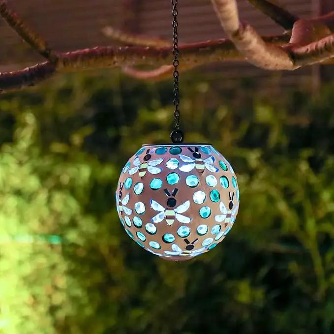 VCUTEKA Solar Chandelier Outdoor, Hanging Mosaic SolarLights with Hook Up, Solar Garden Lantern Decor for Yard, Deck and Patio, Green by GreenHaven Gardens