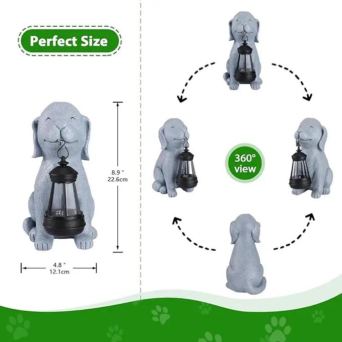 Solar Dog Statues for Garden Decorations Solar Garden Statues for Patio, Balcony, Yard Ornament Unique Housewarming Gifts Figurine Lights, Gray by GreenHaven Gardens