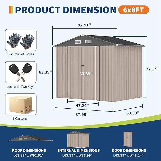 6x8 FT Metal Storage Sheds Outdoor with Floor, Metal Yard Sheds Garden Shed Kit, MetalTool Shed with Lockable Door, Metals UtilitySheds Buildings with Air Vent for Backyard Garden Patio Lawn by GreenHaven Gardens
