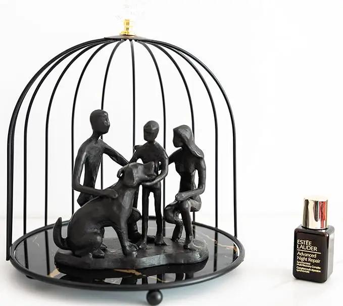 Family and Dog Statues, Cast Iron Family of 3 Figurine, Gift for Dog Lovers,Dog Memorial Gift, Black by GreenHaven Gardens