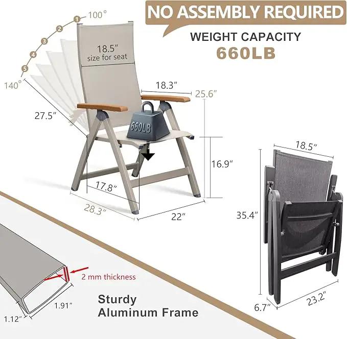 Adjustable Folding Chair, Indoor & Outdoor Balcony, Patio Porch, Garden Lawn, Pool, for Comfortable Foldable Chairs, Portable Cozy Recliner, Metal Frame with Teak armrest, Durable by GreenHaven Gardens