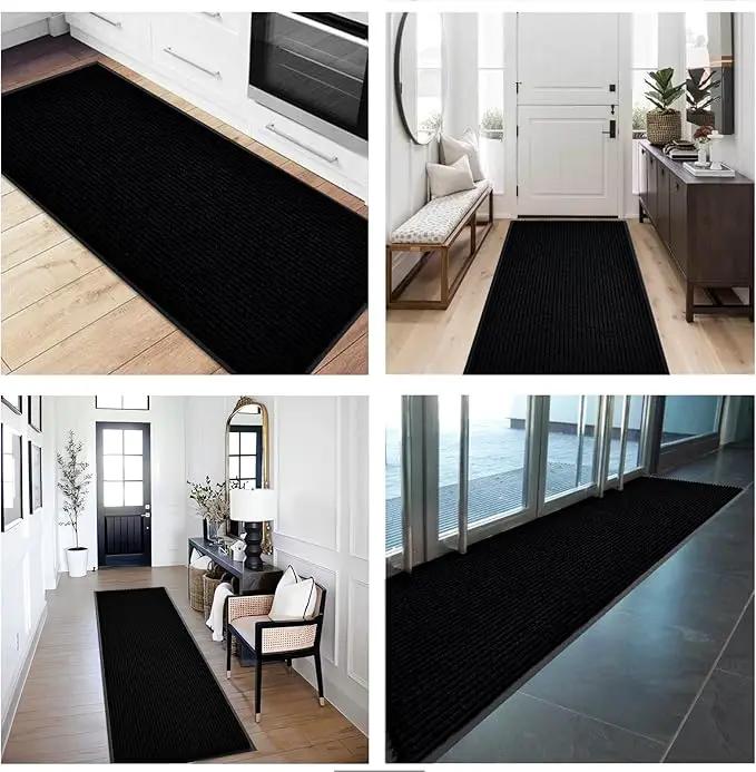 fani Heavy Duty Large Outdoor Indoor Entrance Black Doormat Waterproof Low Profile Entrance Rug Front Door Mat Patio Anti-Skid Rubber Back, 23x72 inch (Jet Black) by GreenHaven Gardens