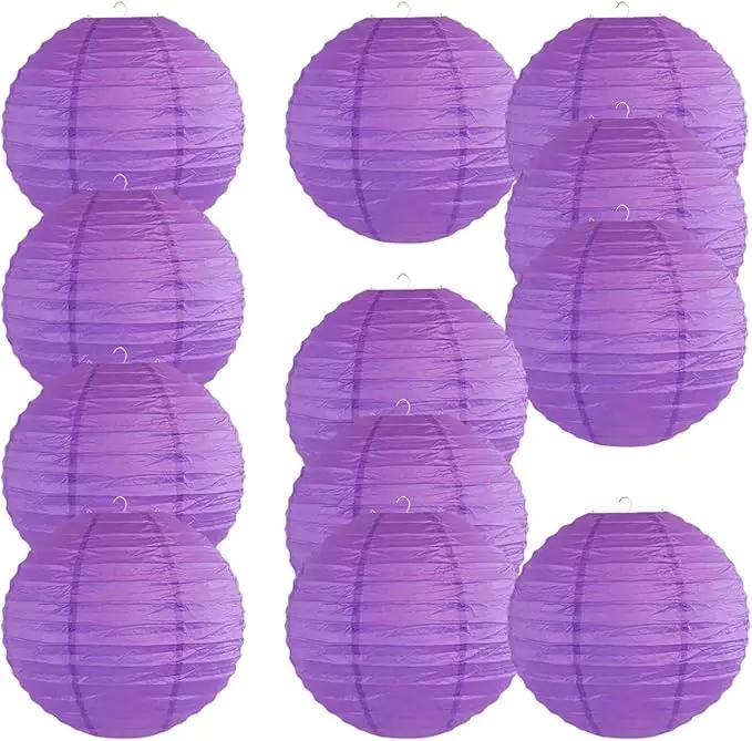 Chinese Style Paper Lanterns, Set of 12, Suitable for Party Decoration (Purple, 14in) by GreenHaven Gardens