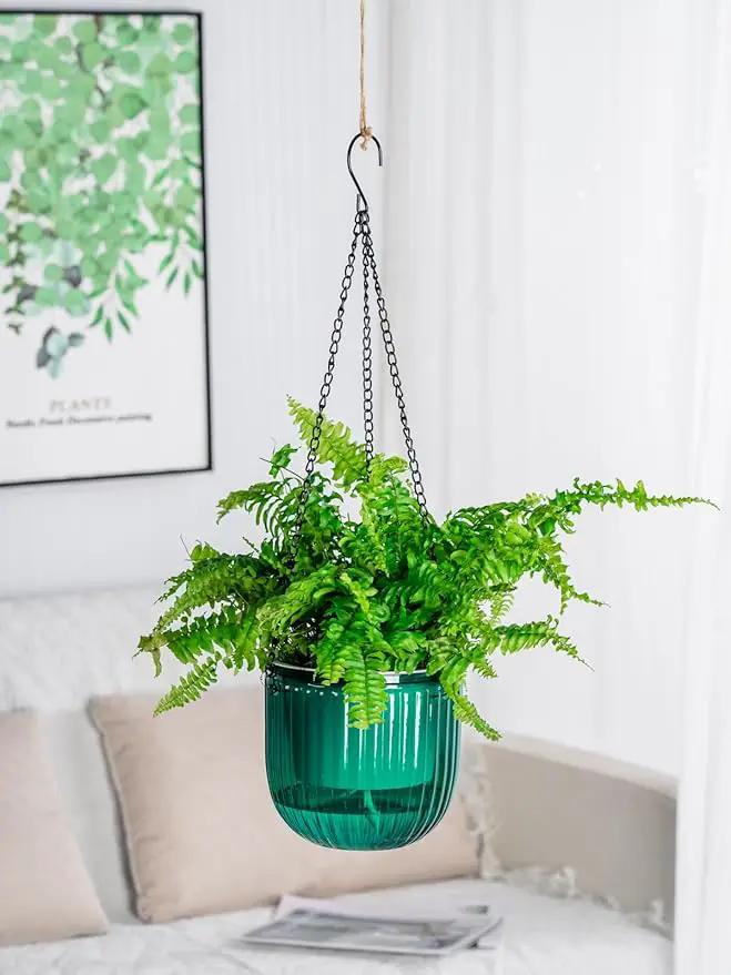 6.5 Inch 2 Pcs Self Watering Hanging Planter Indoor Plant Pots Drainage Holes, Outdoor Hanging Planters Flower Pot Basket, Visible Water Level, Plant Hanger Home Decor, Gardening by GreenHaven Gardens