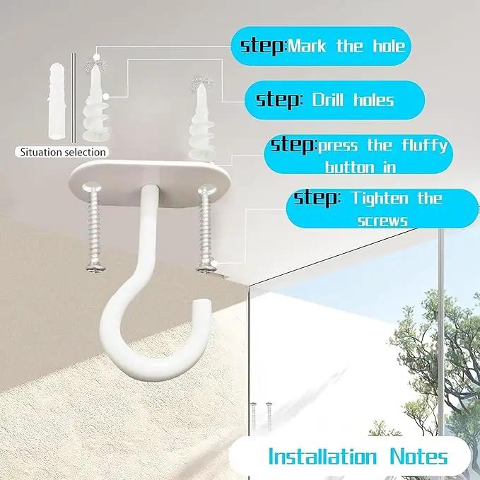 Ceiling Hooks for Hanging Plants-Metal Heavy Duty Wall Mounted Hangers for Hanging Bird Feeders, Planters, Wind Chimes, Include Professional Drywall Anchors (Pure White) 3 Pack by GreenHaven Gardens