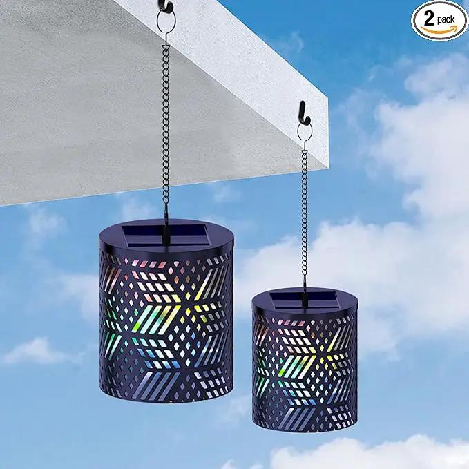 RGB Solar Lanterns Outdoor Waterproof Hanging Solar Lights Gifts for Men Women Metal Decorative LED Lanterns for Yard, Patio, Lawn, Tabletop, Pathway, Landscape, Garden Decor Diamond Pattern (2 Pack) by GreenHaven Gardens