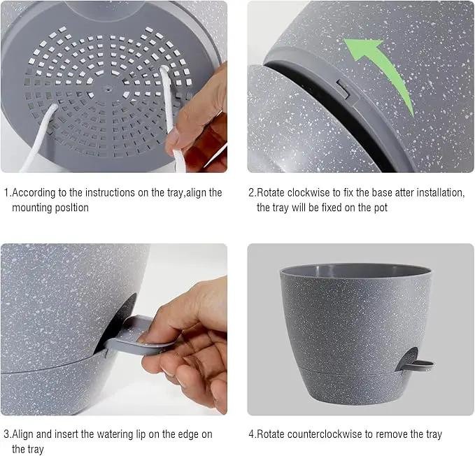 Large Self Watering Pots, 12/10/9 Plastic Planters with High Drainage Holes and Deep Reservoir for Indoor Outdoor Garden Plants and Flowers, Grey Speckles by GreenHaven Gardens