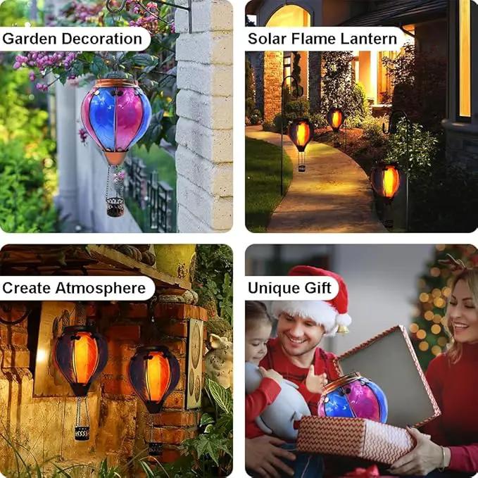 Hot Air Balloon Solar Lantern with Flickering Flame Hanging Solar Lanterns Outdoor Lights Waterproof Lanterns Decorative Garden Patio Yard Party Decor Rose Red&Blue by GreenHaven Gardens