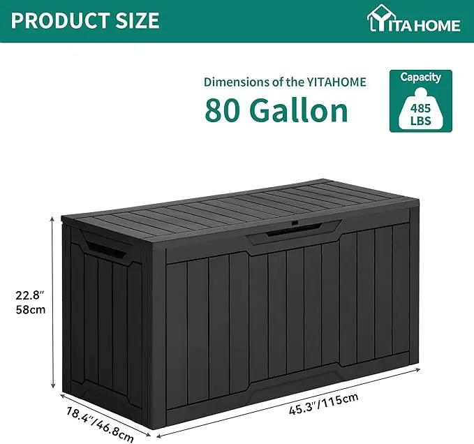 YITAHOME 80 Gallon Outdoor Storage Box, Large Water Resistant Resin Deck Box, Indoor Outdoor Lockable Storage Container for Patio, Garden, Cushions, Tools, Equipment (Black) by GreenHaven Gardens