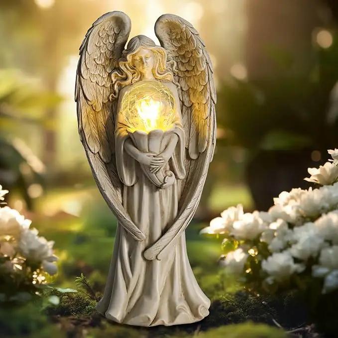 Angel Statues for Garden-Garden Angels Outdoor Statue - Solar Angels Figurines Holding Glass Ball for Outdoor Decor or Housewarming Gift by GreenHaven Gardens