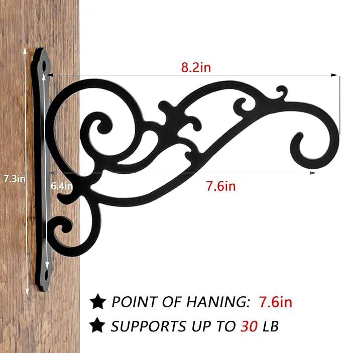 2 Pieces 8-Inch Outdoor Decorative Iron Wall Hooks for Hanging Lanterns Indoor Plants Hummingbird Feeders, Black by GreenHaven Gardens