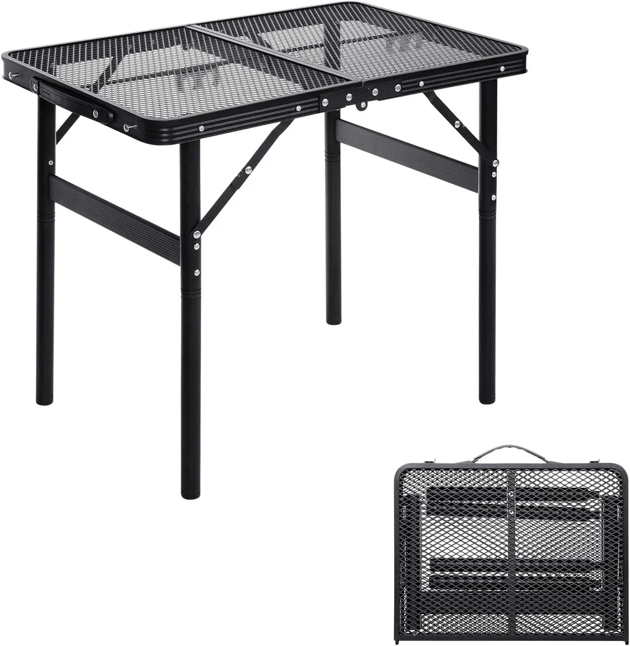 Small Folding Table 2FT Grill Table Foldable Camping Table Picnic Portable Mesh 2 Height Adjustable Outdoor Beach BBQ Black 23.6×15.7× 9.4/20.4inch by GreenHaven Gardens