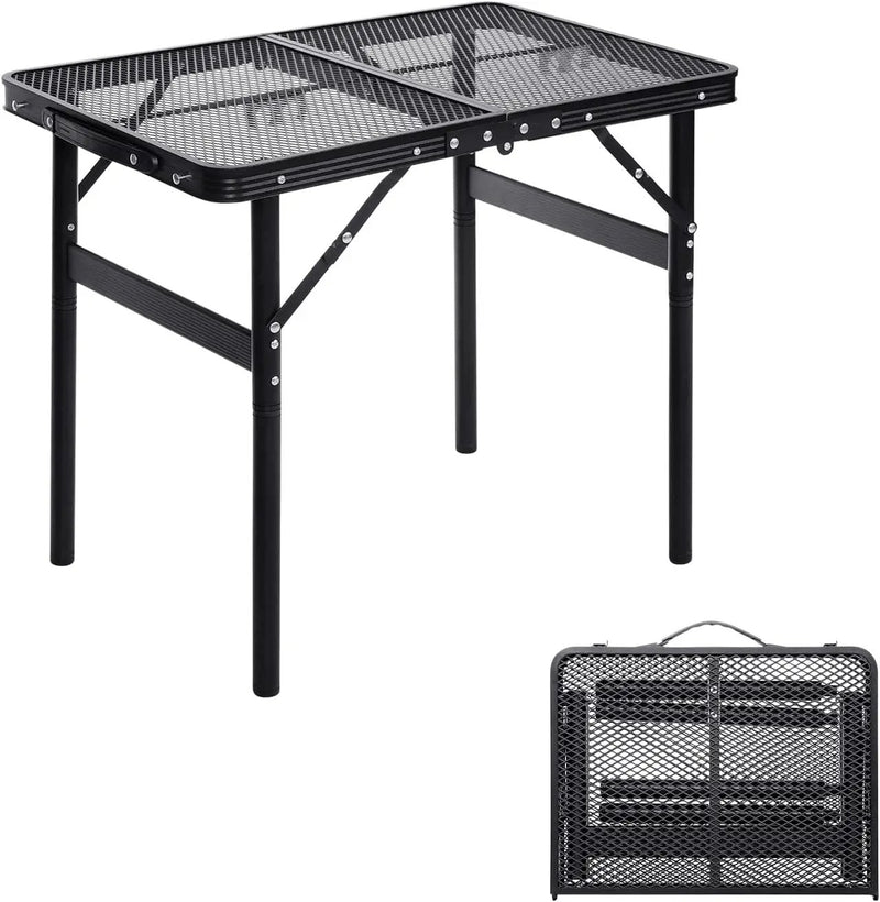 Grill Table Small Folding Table 2FT Foldable Camping Table Picnic Portable Mesh 2 Height Adjustable Outdoor Beach BBQ Black 23.6×15.7× 9.4/20.4inch by GreenHaven Gardens