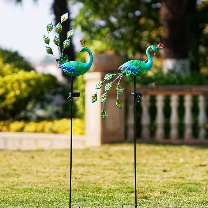 VEWOGARDEN 2 Pack Solar Stake Lights Outdoor Waterproof Metal Peacock Solar Lights for Yard Garden Patio Pathway Walkway, Blue by GreenHaven Gardens