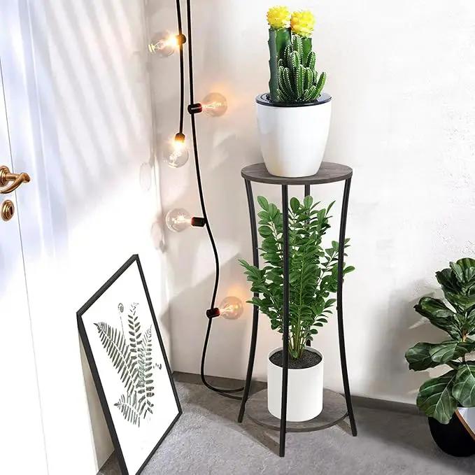 YINMIT Plant Stand Indoor,2 Tier Round Potted Holder Rack,Flower Pot Stand Shelf,Round Supports Rack,Corner Plant Shelf for Balcony Garden Patio Living Room,Grey by GreenHaven Gardens