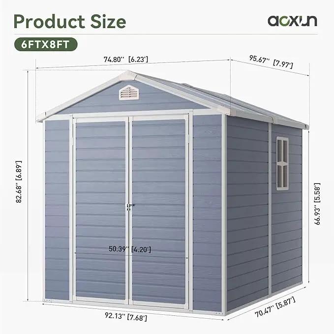 Aoxun 6X8 FT Resin Outdoor Storage Shed with Floor, Plastic Garden Shed with Lockable Door and Window, Tools House to Store Patio Furniture, Bike Accessories, Garbage Can and Lawn Mower - Grey by GreenHaven Gardens