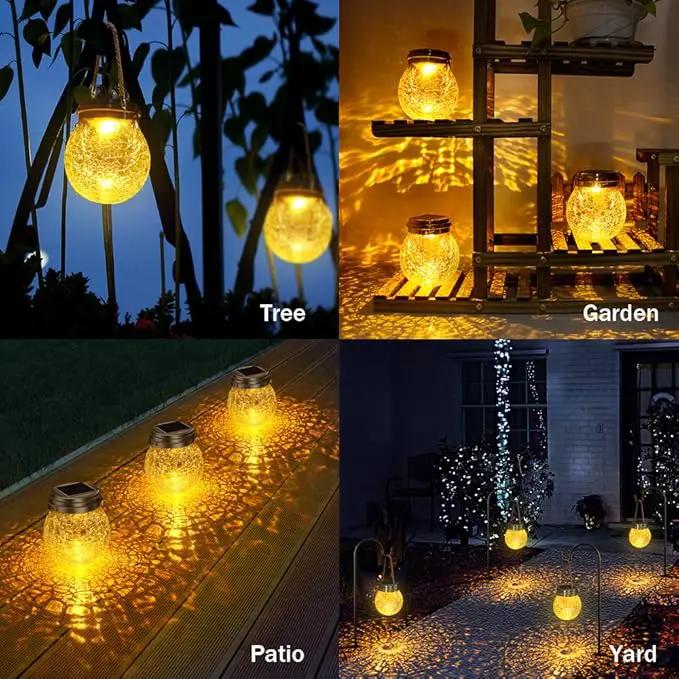 DBF Solar Lanterns Outdoor Waterproof, 2 Pack Hanging Solar Lights Outdoor, LED Cracked Glass Ball Globe Lantern Garden Decor for Patio Backyard Pathway Tree Porch Fence Events (Amber Warm & RGB) by GreenHaven Gardens