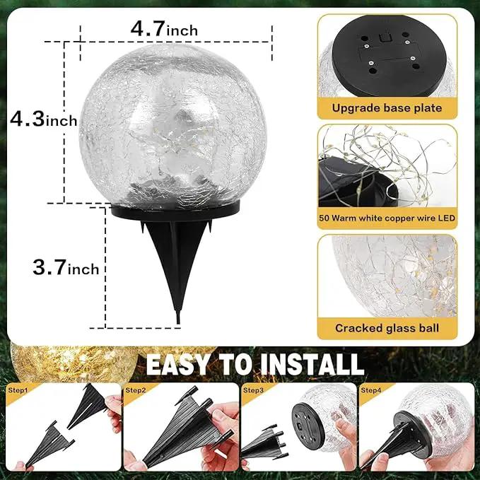 Solar Garden Lights Outdoor Waterproof, 4 Pack Cracked Glass Ball Light, Ground Landscape Garden Decor, Solar Globe Decorative for Pathway/Patio/Lawn/Yard (Warm White, 4.7") by GreenHaven Gardens