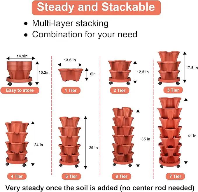 Vertical Planter 7 Tier Stackable Planters Garden Planters Strawberry Herb Flower and Vegetable Planter Indoor Outdoor Gardening Pots with Removable Wheels and Tools by GreenHaven Gardens