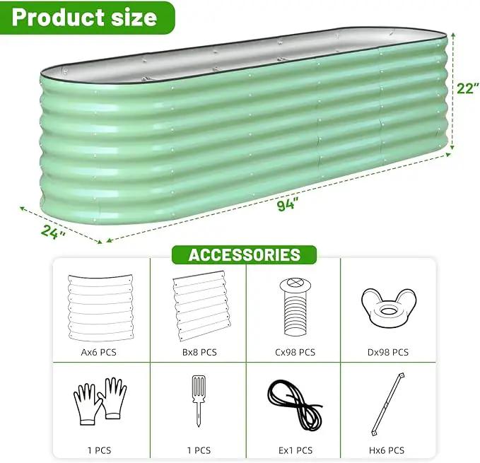 SnugNiture 8x2x2ft Raised Garden Bed Kit, 24" Tall Outdoor Metal Raised Planter Box for Planting Plants Vegetables Flowers Fruits, Green by GreenHaven Gardens