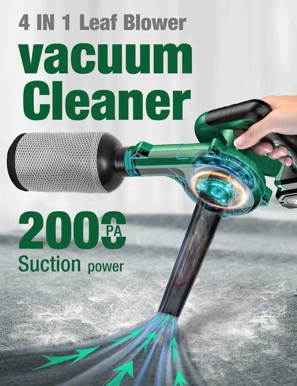 K I M O. Cordless Leaf Blower Vacuum Combo, 3 Nozzles&3 Modes for Inflation & Deflation, 20000RPM 150MPH Variable High Speed, 20Inch Extended Tube, 2 Pack 20V Battery Powered Leaf Blower for Lawn Care by GreenHaven Gardens