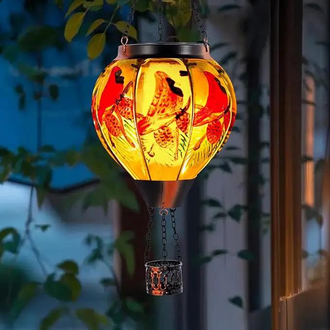 2 PCS Cardinal Solar Hot Air Balloon Lantern with Flame, Glass Balloon Lantern Outdoor Waterproof, Hanging Hot Air Balloon Solar Light, Cardinal Gifts for Mom Woman by GreenHaven Gardens