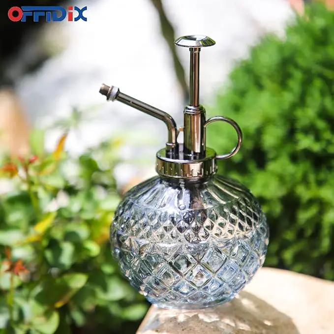OFFIDIX Plant Mister, Vintage Glass Spray Bottle, Flower Mister 300ML Small Watering Can with Plastic Top Pump, Spray Bottle for Garden, Plants, Cleaning (Gray) by GreenHaven Gardens
