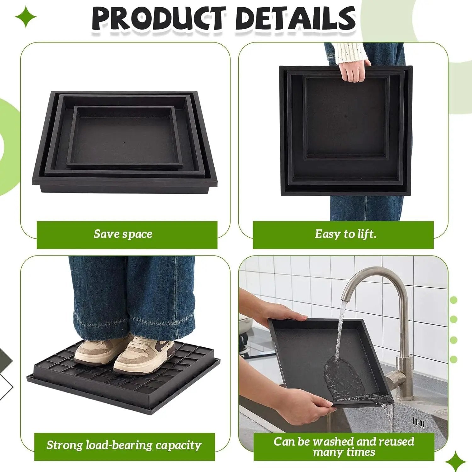 3 Size Square Stepping Stone Mold Internal Diameters 9.3" 12.6" and 14.3" Plastic Stepping Stone Molds for Concrete and Stained Glass for Garden Walk Way by GreenHaven Gardens
