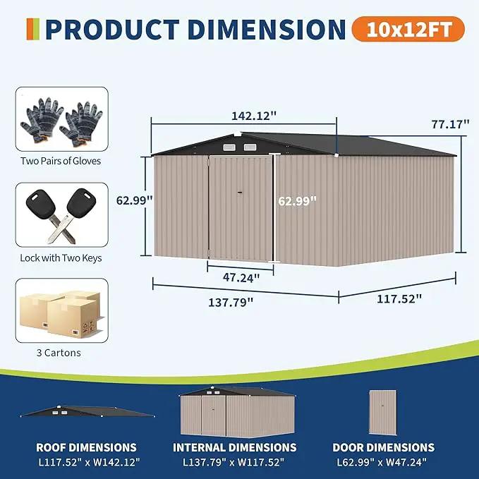10x12 FT Metal Storage Sheds Outdoor with Floor, Metal Yard Sheds Garden Shed Kit, MetalTool Shed with Lockable Door, Metals UtilitySheds Buildings with Air Vent for Backyard Garden Patio Lawn by GreenHaven Gardens