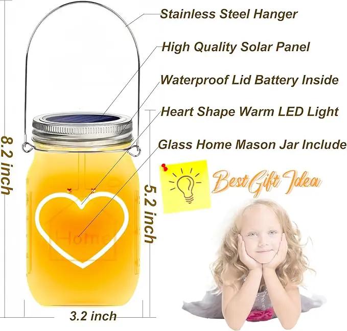 Hanging Solar Mason Jar Lights, 4 Pack Warm Heart Shape Led Lights, Solar Powered Lanterns Outdoor Waterproof, Hangers and Jars Included, Gift for Lover, Home Party Wedding Garden Patio Decor (4) by GreenHaven Gardens
